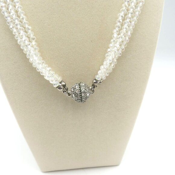 Crystal Beaded Necklace 16" Multi Layered Faceted Bead Rhinestone Magnetic Clasp - Picture 3 of 7